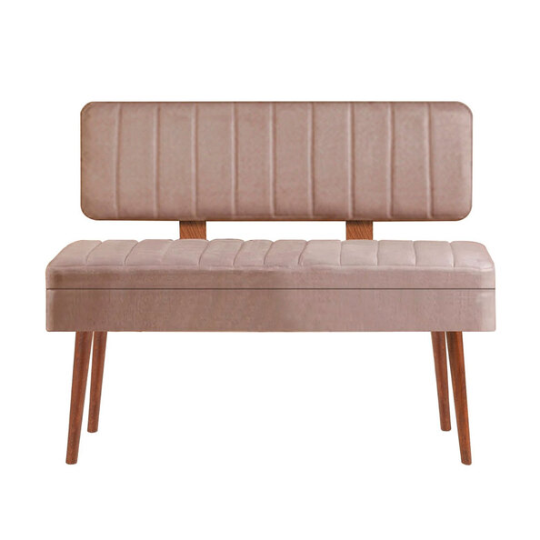Vina Fabric Storage Dining Bench with Walnut Wooden Frame in Stone