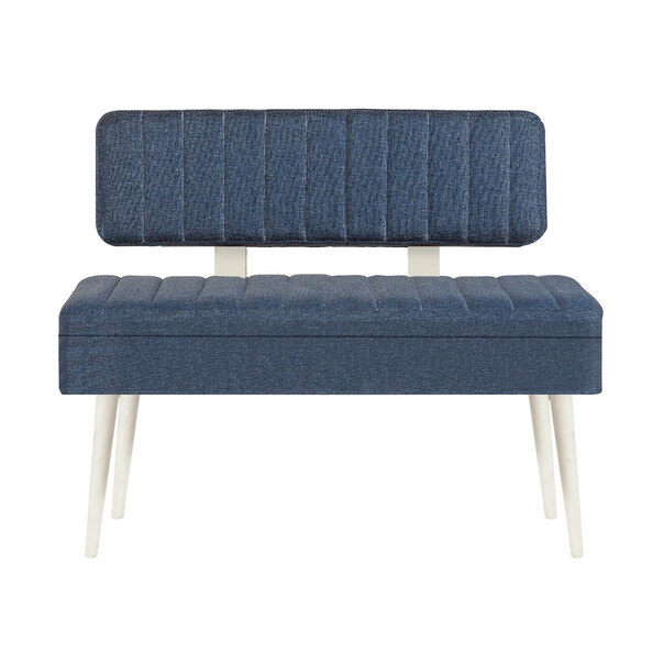Vina Fabric Storage Dining Bench with White Wooden Frame in Dark Blue
