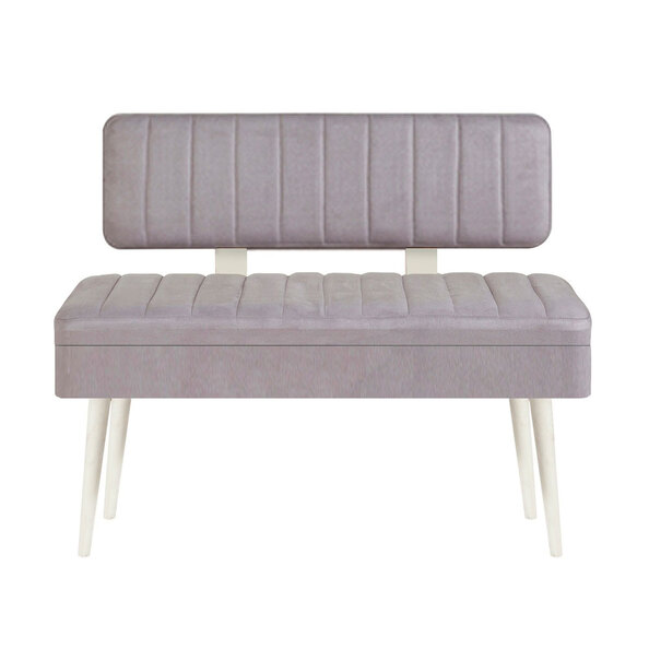 Vina Fabric Storage Dining Bench with White Wooden Frame in Grey