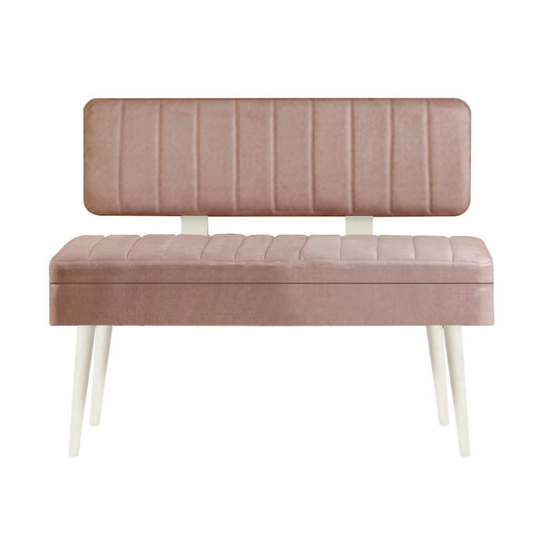 Vina Fabric Storage Dining Bench with White Wooden Frame in Stone