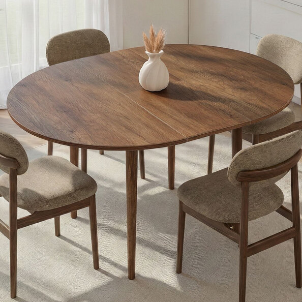 Vionael Oval Wooden Extending Dining Table in Barok Walnut
