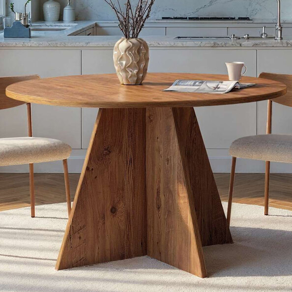Viora Round Wooden Dining Table in Atlantic Pine