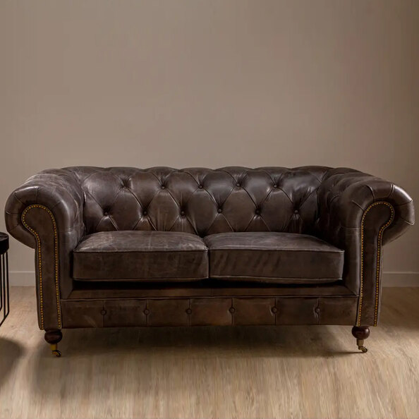 Viroqua Genuine Leather 2 Seater Sofa In Dark Grey