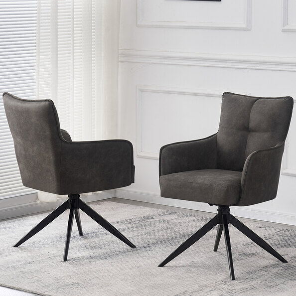 Visalia Grey Fabric Dining Chairs With Black Legs In Pair