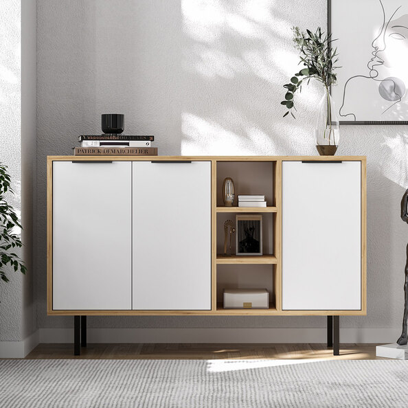 Viyana Wooden Sideboard with 3 Doors in Sapphire Oak and White