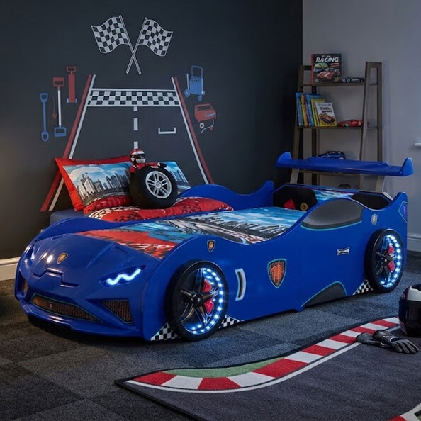 Vroom Blue ABS Childen Car Bed with Spoiler and LED