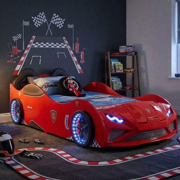 Vroom Red ABS Childen Car Bed with Leather Seat and LED