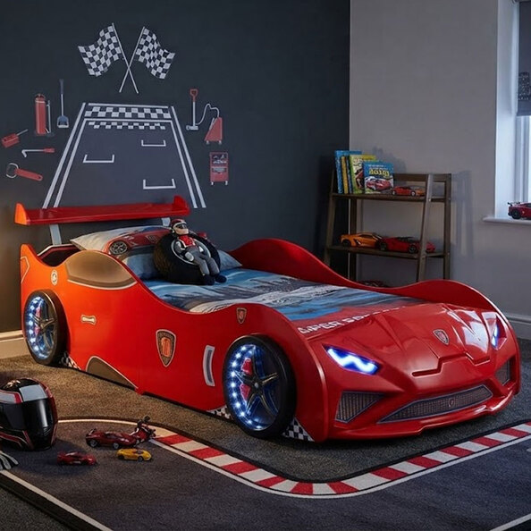 Vroom Red ABS Childen Car Bed with Spoiler and LED
