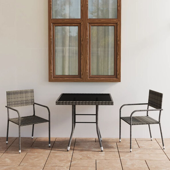 Waco Small Glass And Rattan 3 Piece Garden Dining Set In Grey