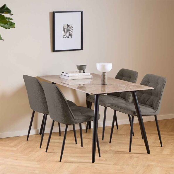 Waldorf Brown Ceramic Dining Table With 4 Bethel Chairs In Taupe