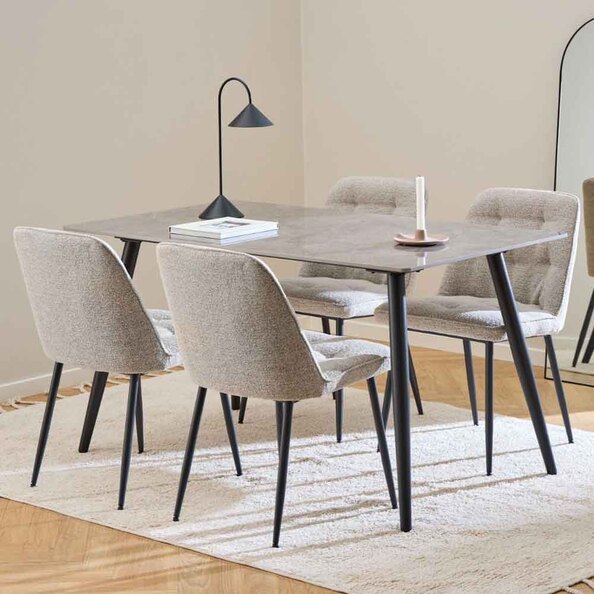 Waldorf Grey Ceramic Dining Table With 4 Bethel Chairs In Monza