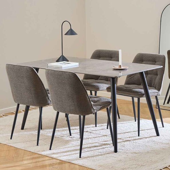 Waldorf Grey Ceramic Dining Table With 4 Bethel Chairs In Taupe