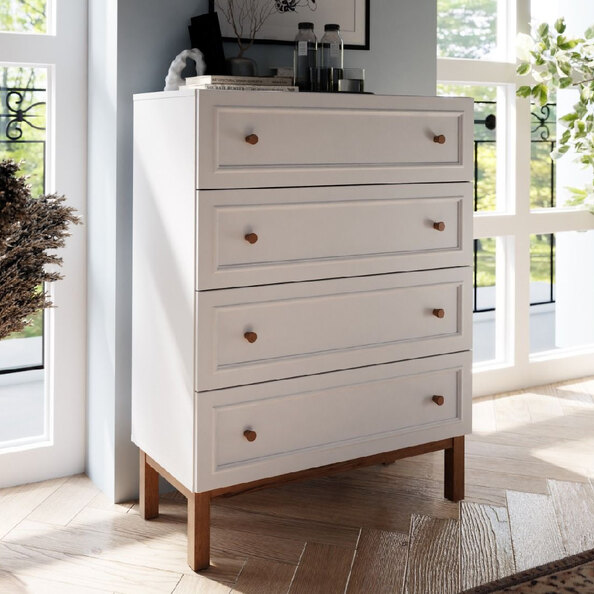 Waldorf Wooden Chest Of 4 Drawers In Light Grey And Oak
