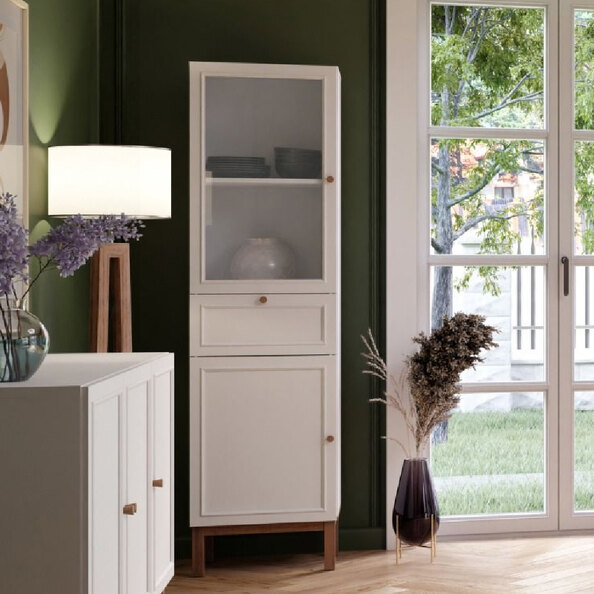 Waldorf Wooden Display Cabinet With 1 Drawer In Light Grey Oak