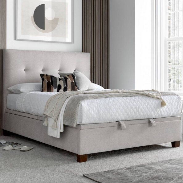 Walker Velvet Ottoman Storage Double Bed In Clay