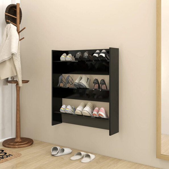 Walpi Wooden Wall Shoe Storage Rack In Black