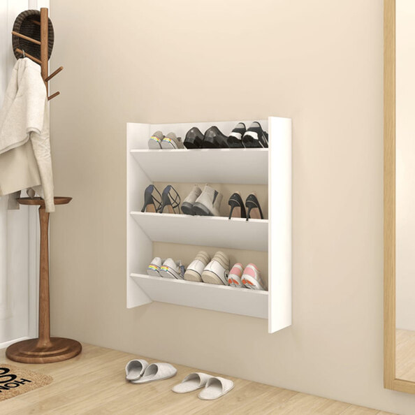 Walpi Wooden Wall Shoe Storage Rack In White