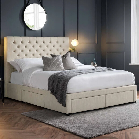 Walsh Fabric Double Bed with 4 Drawers in Oatmeal