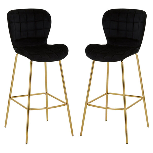 Warden Black Velvet Bar Chairs With Gold Legs In A Pair