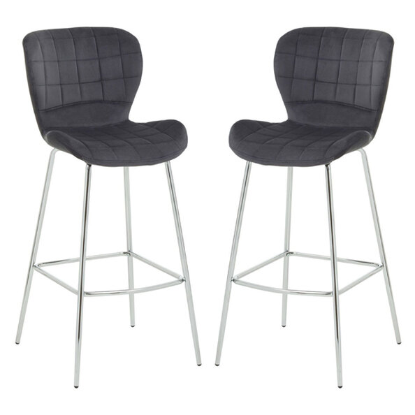 Warden Grey Velvet Bar Chairs With Silver Legs In A Pair
