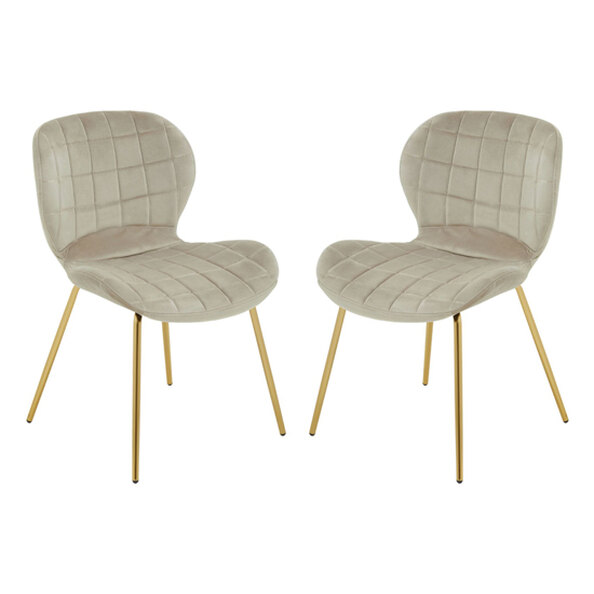 Warden Mink Velvet Dining Chairs With Gold Legs In A Pair