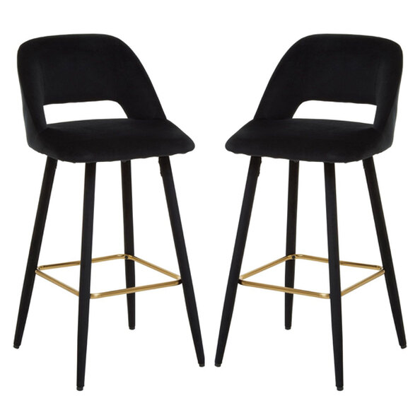 Warns Black Velvet Bar Chairs With Gold Footrest In A Pair