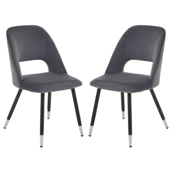 Warns Grey Velvet Dining Chairs With Silver Foottips In A Pair
