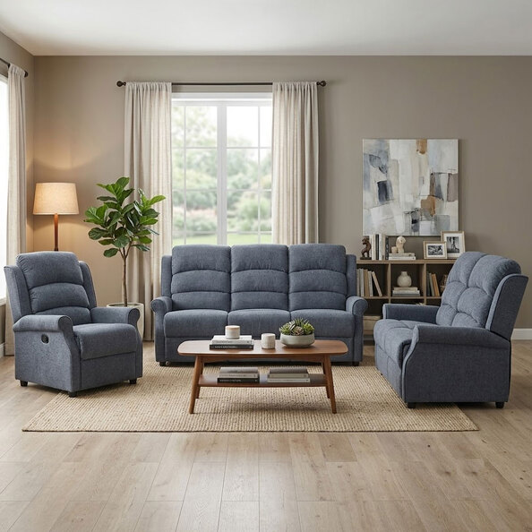 Warth Fabric Sofa Suite in Steel Blue