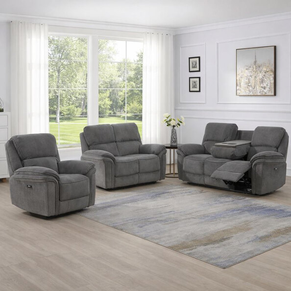 Wauchula Fabric Electric Recliner 3+2+1 Seater Sofa Set - Stone