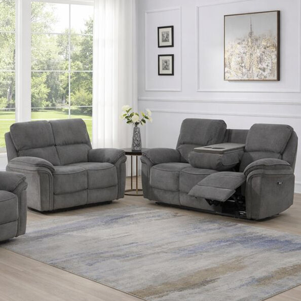 Wauchula Fabric Electric Recliner 3+2 Seater Sofa Set - Stone