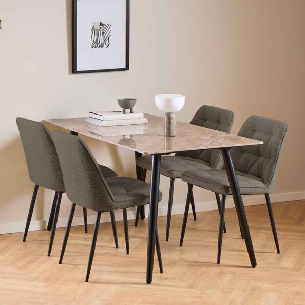 Waukee Ceramic Dining Table With 4 Chairs - Grey And Taupe