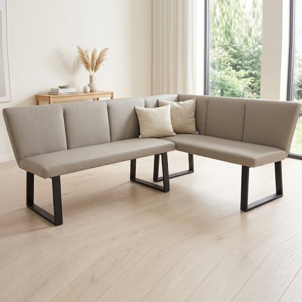 Wesin Faux Leather Corner Dining Bench in Stone