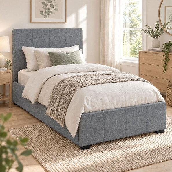 Westley Linen Fabric Ottoman Storage Single Bed in Grey
