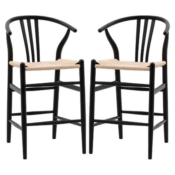 Whiten Black Wooden Bar Chairs In Pair