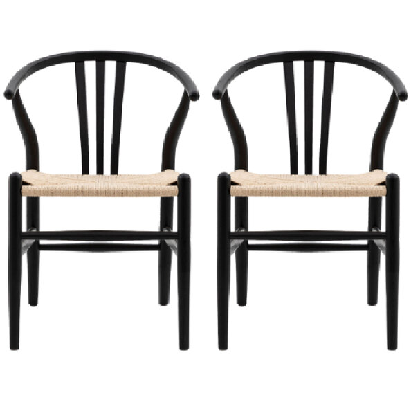Whiten Black Wooden Dining Chairs In Pair