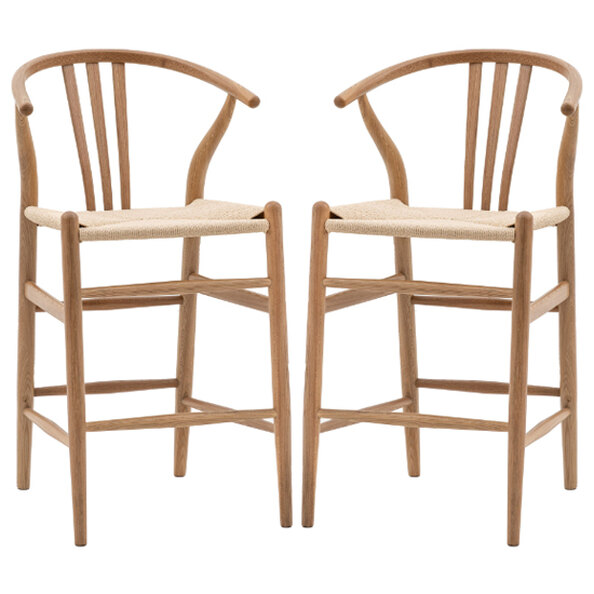Whiten Natural Wooden Bar Chairs In Pair