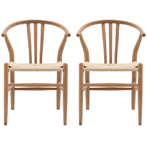 Whiten Natural Wooden Dining Chairs In Pair