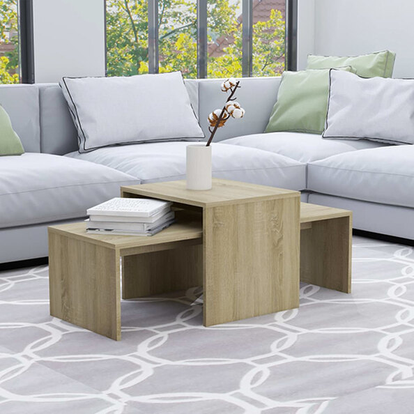 Wilde Wooden Set Of 2 Coffee Tables In Sonoma Oak