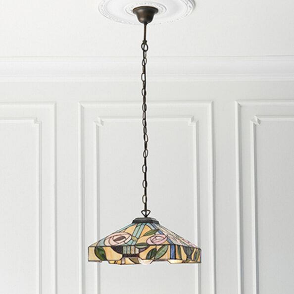 Willow Medium Tiffany Glass Pendant Light In Dark Bronze