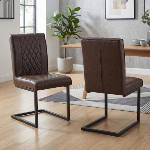 Windermere Brown Leather Effect Dining Chairs in Pair