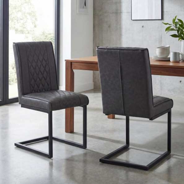 Windermere Grey Leather Effect Dining Chairs in Pair
