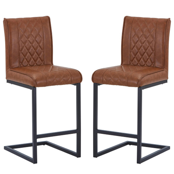 Windermere Tuscan Tan Leather Effect Bar Stools in Pair