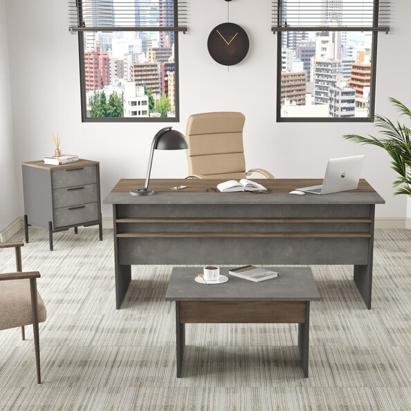 Windsor Wooden Executive Office Furniture Set in Brown Grey and Anthracite