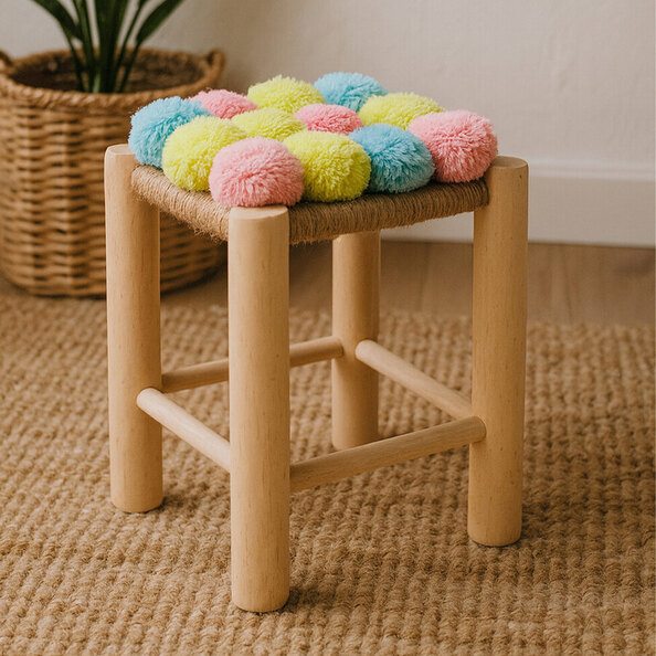 Wintora Wooden Kids Stool in Pink Blue and Yellow