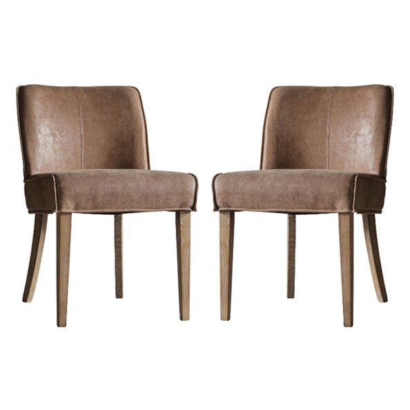 Worland Brown Fabric And Leather Dining Chairs In Pair