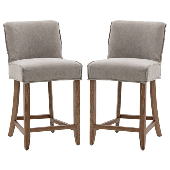 Worland Taupe Fabric Bar Chairs With Wooden Legs In Pair