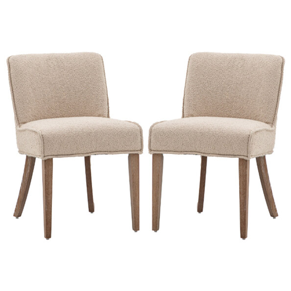 Worland Taupe Fabric Dining Chairs With Wooden Legs In Pair