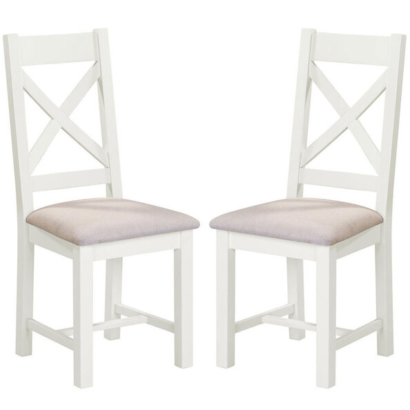 Wrenley Ivory Wooden Dining Chairs with Oat Fabric Seat in Pair
