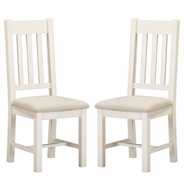 Wrenley Ivory Wooden Slatted Dining Chairs with Oat Fabric Seat in Pair