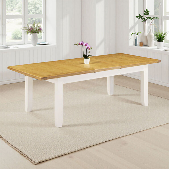 Wrenley Large Wooden Extending Dining Table in Ivory and Oak